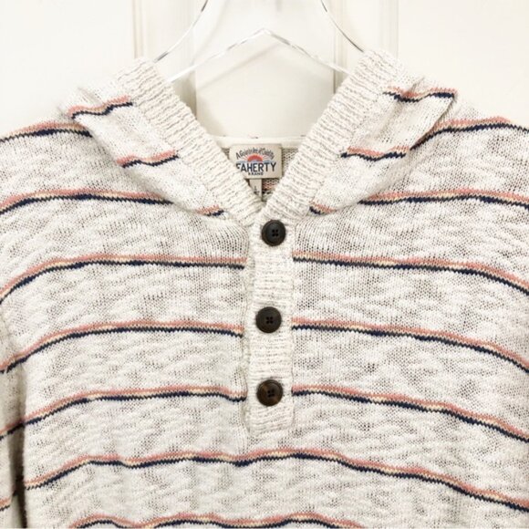 Faherty | Striped Henley Sweater Hoodie Coastal Beach Surfer Large - Picture 2 of 13
